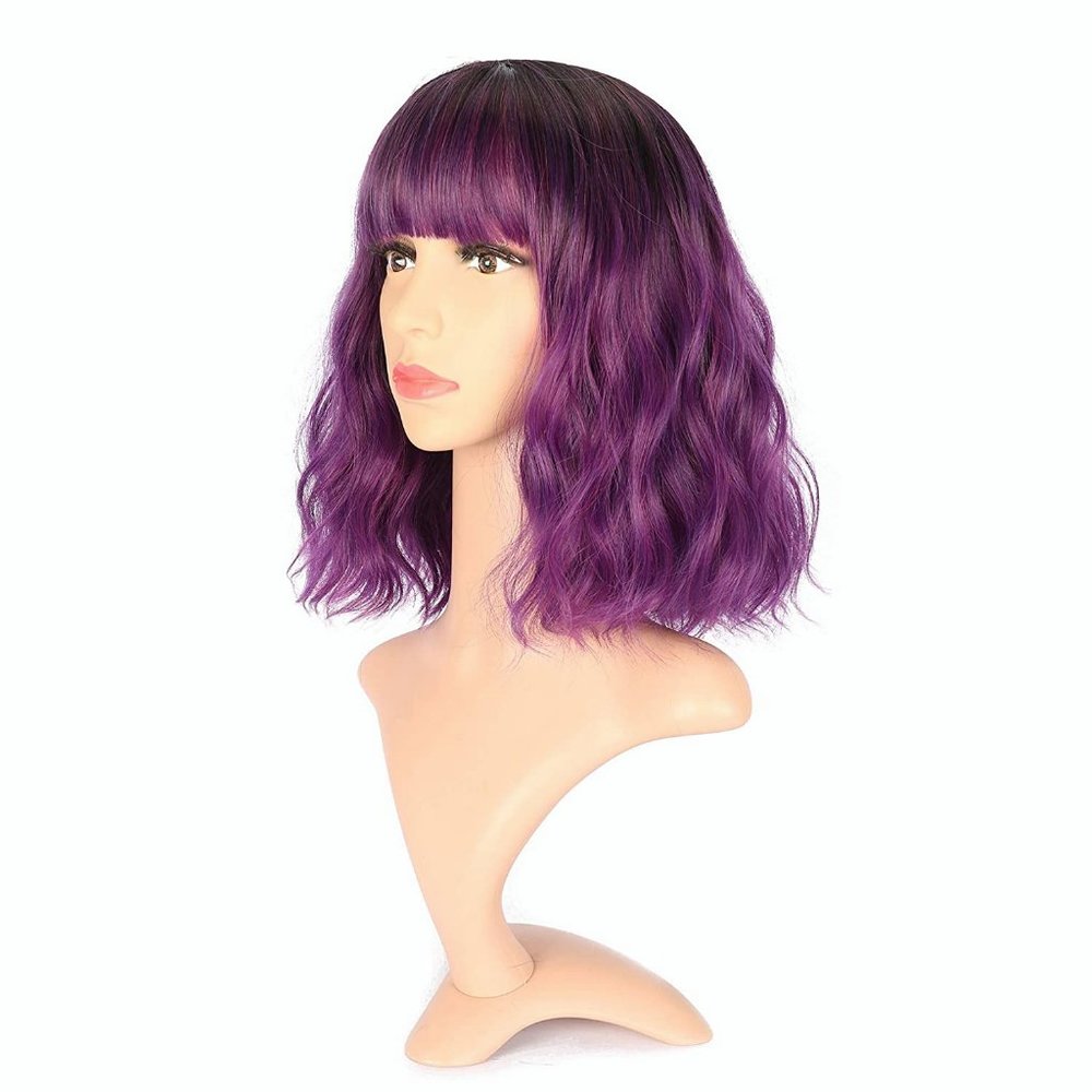 Ombre Color Natural Wavy Bob Wig With Air Bangs Short Bob Wigs Women's Shoulder